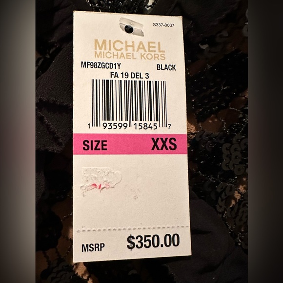 NWT MICHAEL MICHAEL KORS Sequined Lace Ruffle-Trim Dress Black Over Nude - Picture 9 of 10